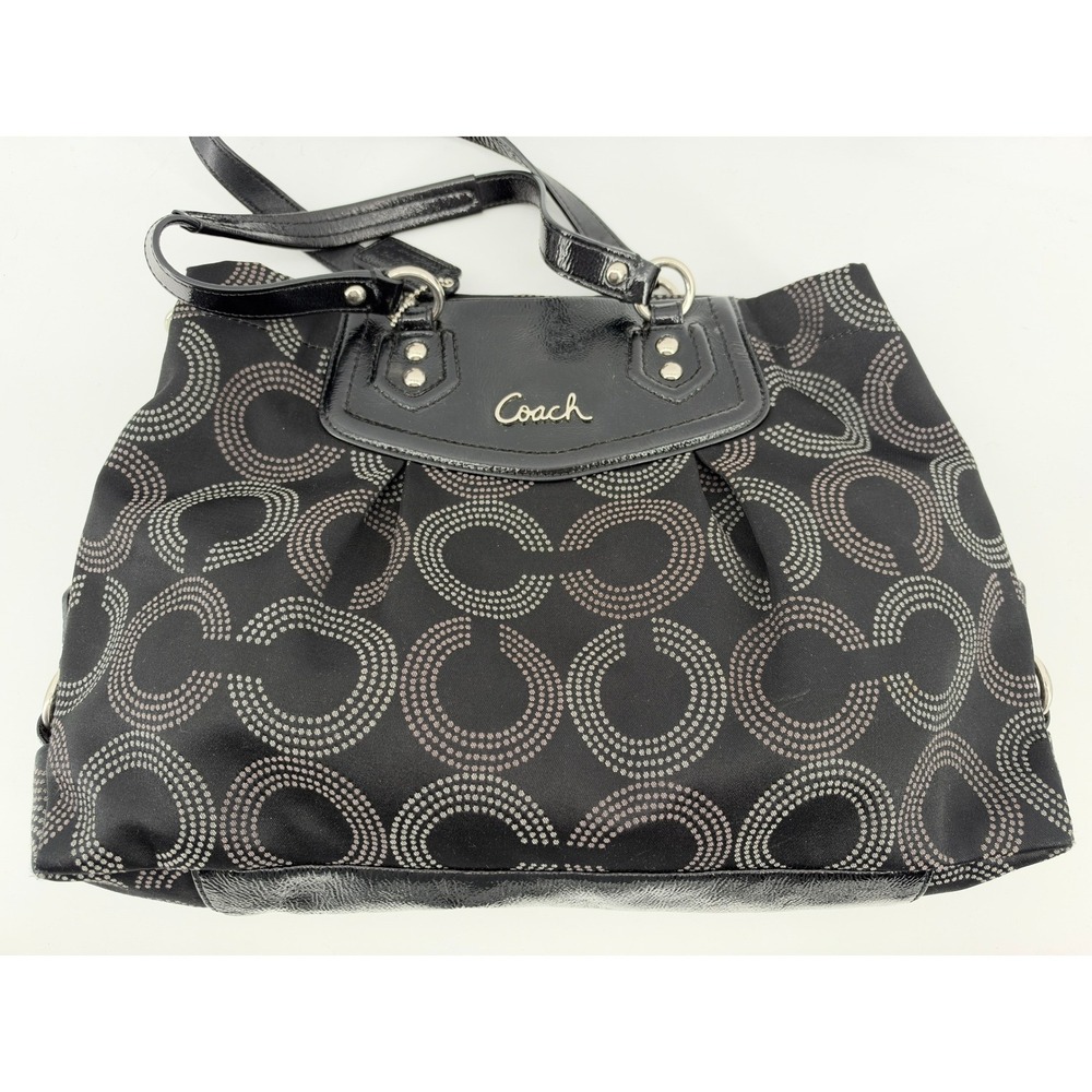 Coach Ashley Dotted Op Art Carryall Bag Black Canvas Leather F20049 Pristine